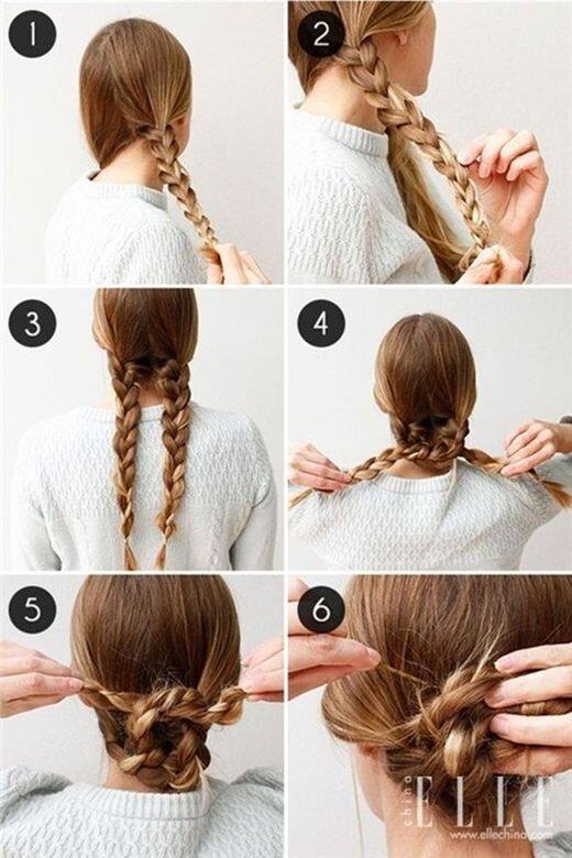 如果你擅長編髮，低紮丸子頭還可以這麼玩：Step1 ：將頭髮分成兩部分，分別