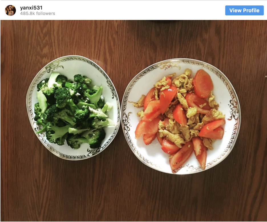 「我很愛吃花椰菜，熱量非常低但營養非常高！」陳妍希在網路上寫下她的吃