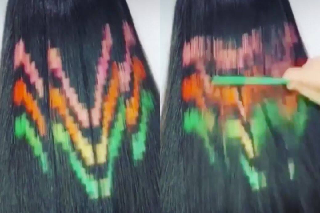 Pixelated hair「像素染髮」有一種玩法,是活動的圖案,意思是將頭髮梳理時,圖案會產生變化,令人覺得驚喜。 Pixelated hair「像素染髮」有一種玩法,是活動的圖案,意思是將頭髮梳理時,圖案會產生變化,令人覺得驚喜。