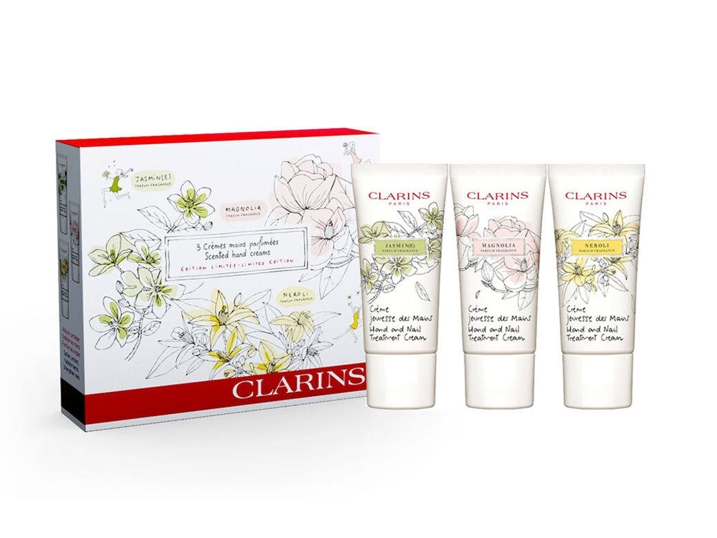 CLARINS 白花滋潤手霜限量版套裝 $240/ 3 枝 /各 30ml CLARINS 白花滋潤手霜限量版套裝 $240/ 3 枝 /各 30ml