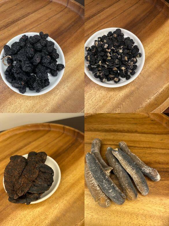 中醫認為黑色歸腎經,如海參、熟地、桑椹子、黑杞子皆有補腎作用。 中醫認為黑色歸腎經,如海參、熟地、桑椹子、黑杞子皆有補腎作用。