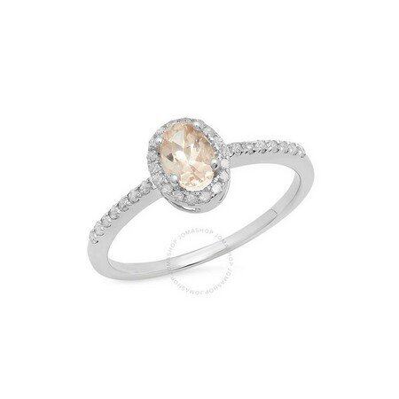 DAZZLING ROCK Ladies 925-Sterling Sterling Silver Oval Cut Pink Morganite Engagement Ring