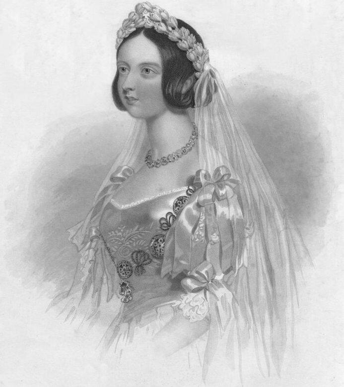 英國維多利亞女王Queen Victoria和阿爾伯特親王在1840年結婚，她穿著的白婚紗在