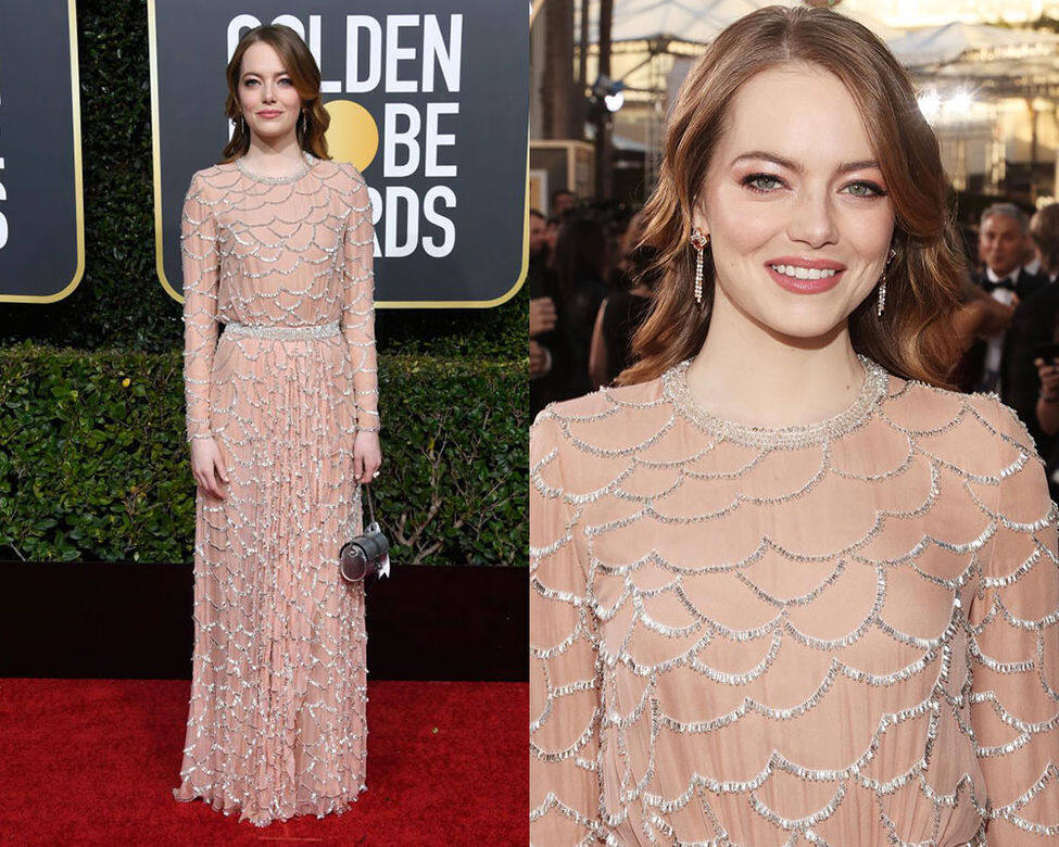 Emma Stone 裸粉色長袖長裙格外失色 Emma Stone 裸粉色長袖長裙格外失色