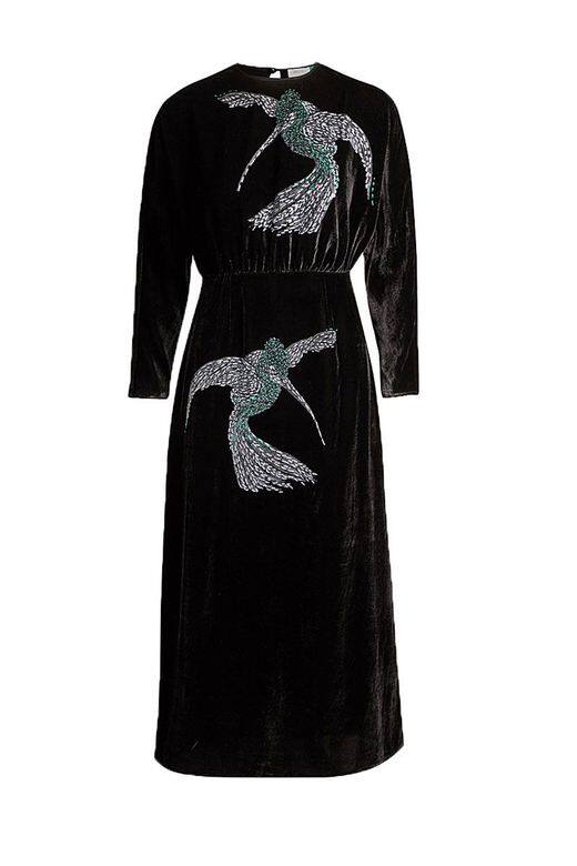 Rixo 絲絨鳥圖案裙- £315（約3,150港幣）