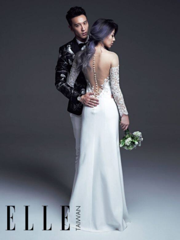 蔡詩芸與王陽明拍攝ELLE Wedding 2015秋冬號的婚紗造型,蔡詩芸穿喱士刺繡裸背 蔡詩芸與王陽明拍攝ELLE Wedding 2015秋冬號的婚紗造型,蔡詩芸穿喱士刺繡裸背