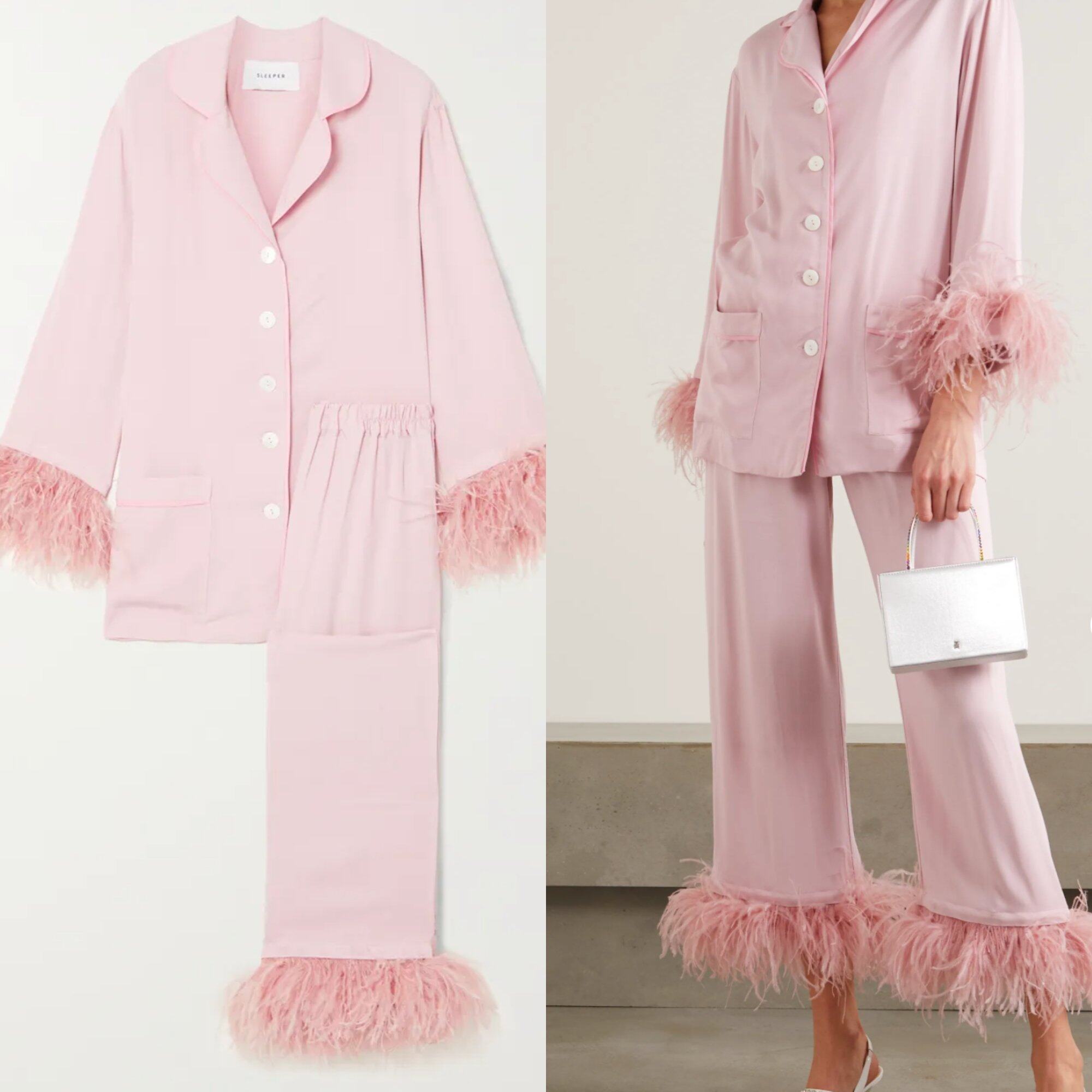SLEEPER Party feather-trimmed crepe de chine pajama set SLEEPER Party feather-trimmed crepe de chine pajama set