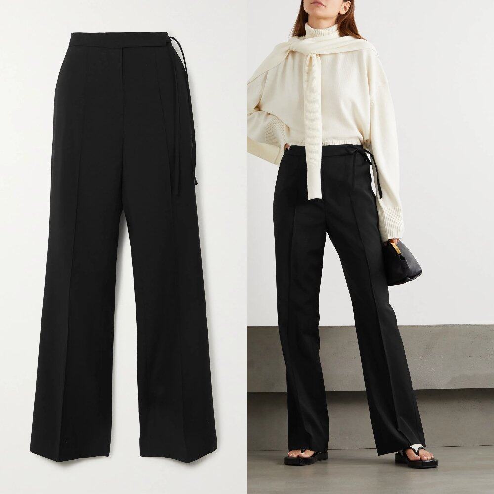 LE 17 SEPTEMBRE Tie-detailed crepe wide-leg pants LE 17 SEPTEMBRE Tie-detailed crepe wide-leg pants