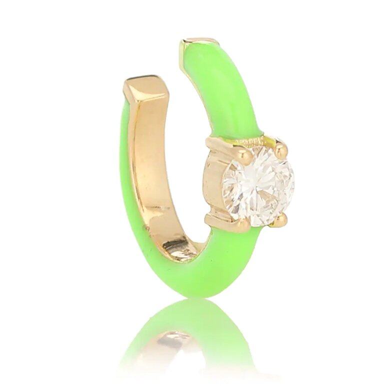 Melissa Kaye 18K金鑽石螢光綠色琺瑯耳環