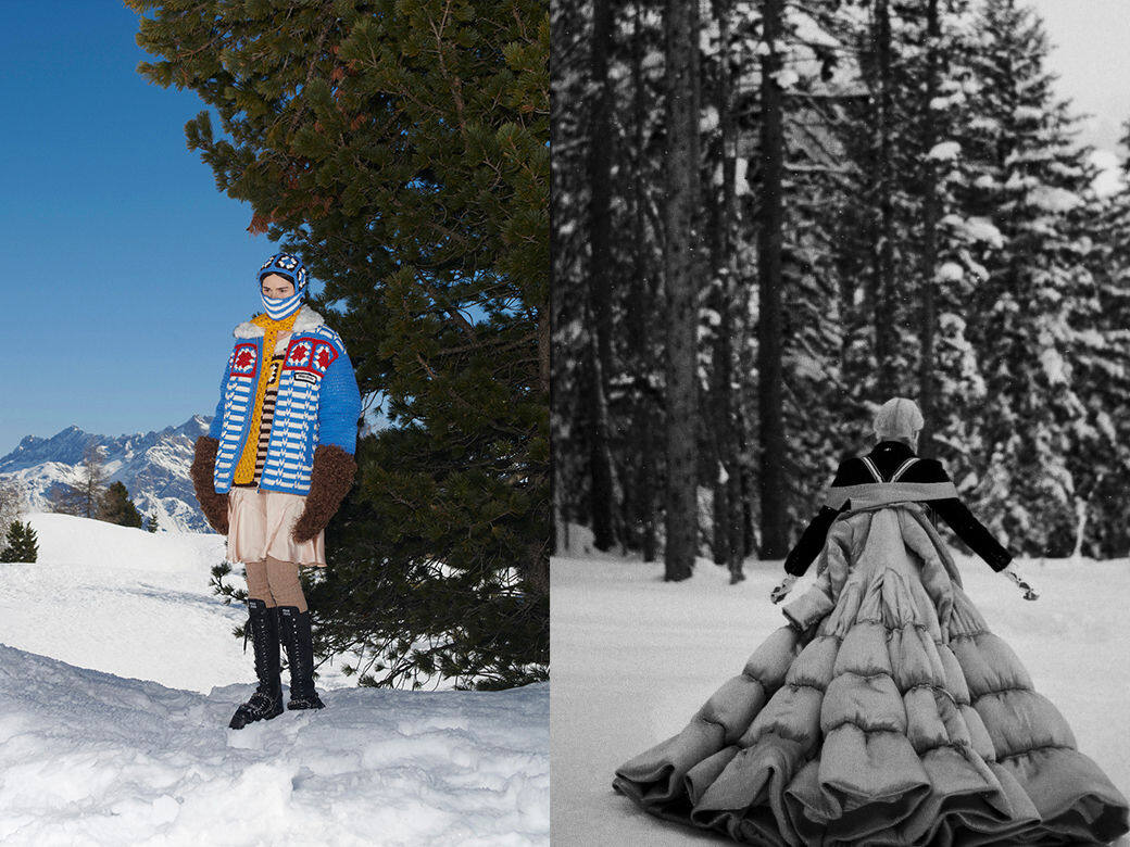 另外頻頻出現在2021秋冬時裝的有Snowbunnies「雪兔裝」。如Miu Miu、Thom Browne等大品牌今季都雷同地選擇雪地為時裝騷佈景,在雪地裡穿上oversized廓形的「保暖衣物」,這一系列充滿量感的設計,功能性之餘更能凸顯造型的存在感。 另外頻頻出現在2021秋冬時裝的有Snowbunnies「雪兔裝」。如Miu Miu、Thom Browne等大品牌今季都雷同地選擇雪地為時裝騷佈景,在雪地裡穿上oversized廓形的「保暖衣物」,這一系列充滿量感的設計,功能性之餘更能凸顯造型的存在感。