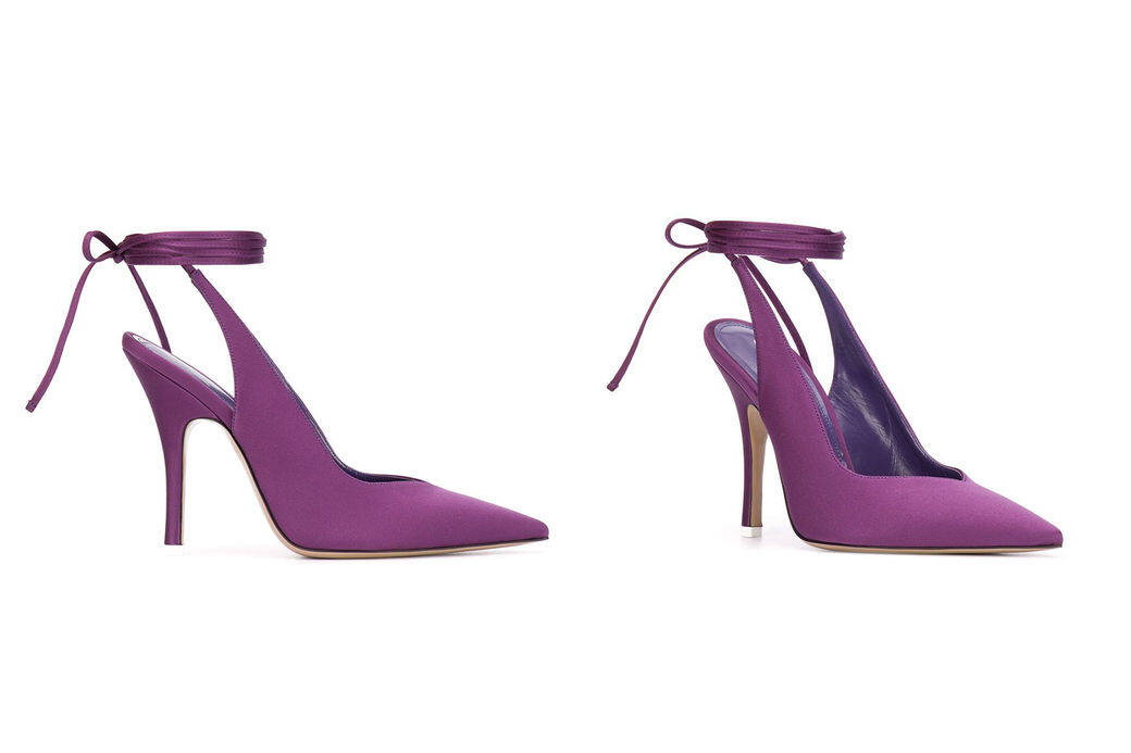誘人的紫色配柔滑亮麗的真絲面料，凸顯女性的嫵媚魅力；皮製鞋底及鞋