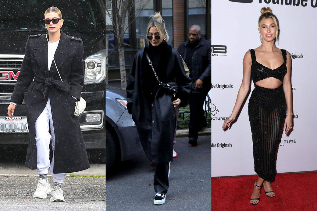 Hailey Bieber不同的質感的衣物為全黑造型營造出不同的風格。 Hailey Bieber不同的質感的衣物為全黑造型營造出不同的風格。