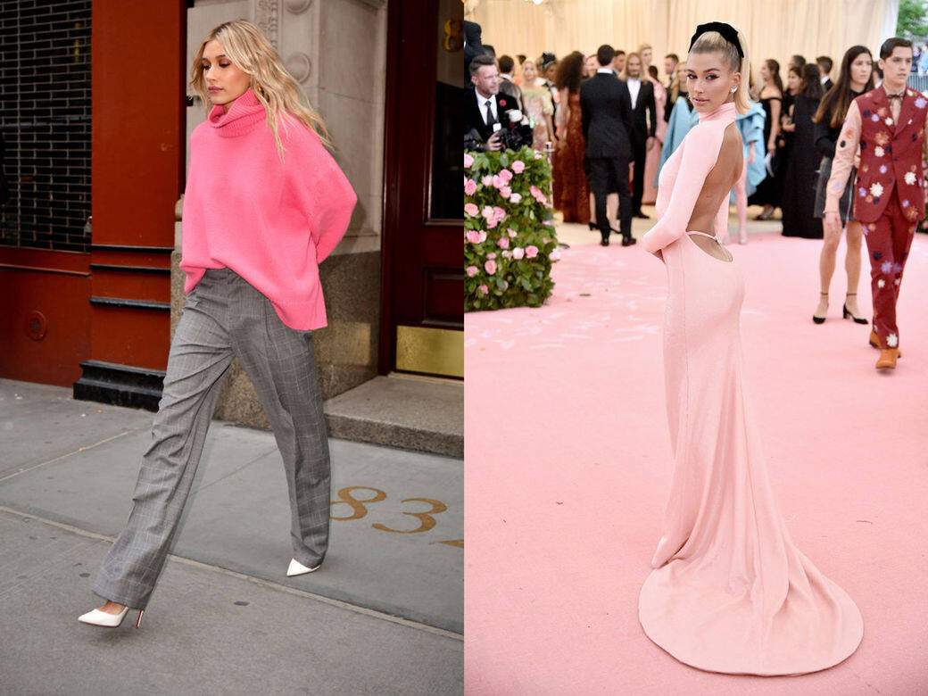 Hailey Bieber去年在Met Gala穿上的淺粉紅色晚裝,演繹出粉紅色高貴優雅的一面。 Hailey Bieber去年在Met Gala穿上的淺粉紅色晚裝,演繹出粉紅色高貴優雅的一面。
