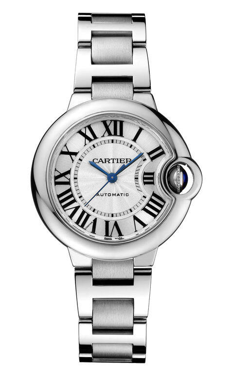 Ballon Bleu De Cartier腕錶以凸面錶殻、機械雕刻錶盤和劍形指針，配搭醒目的獨特特