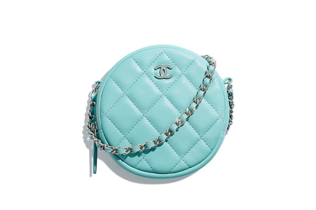 Tiffany Blue淺藍色小羊皮圓形鏈條小手袋 $10,100