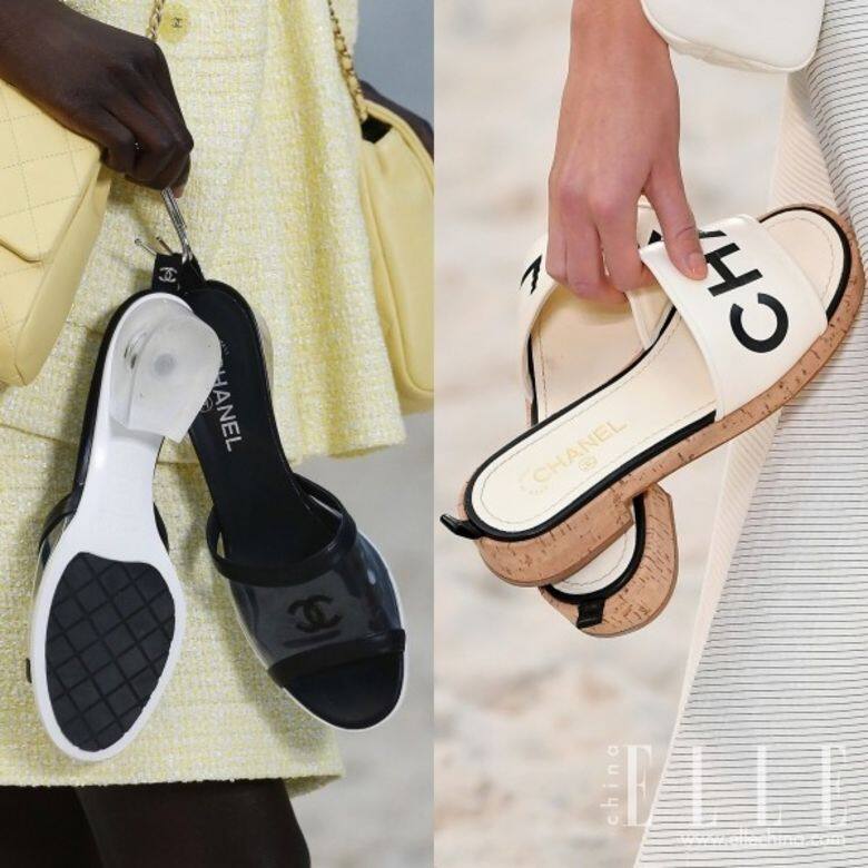 Chanel和Miu Miu也不甘落後，推出不同材質的涼鞋款式，在鞋底也花上心思，無論