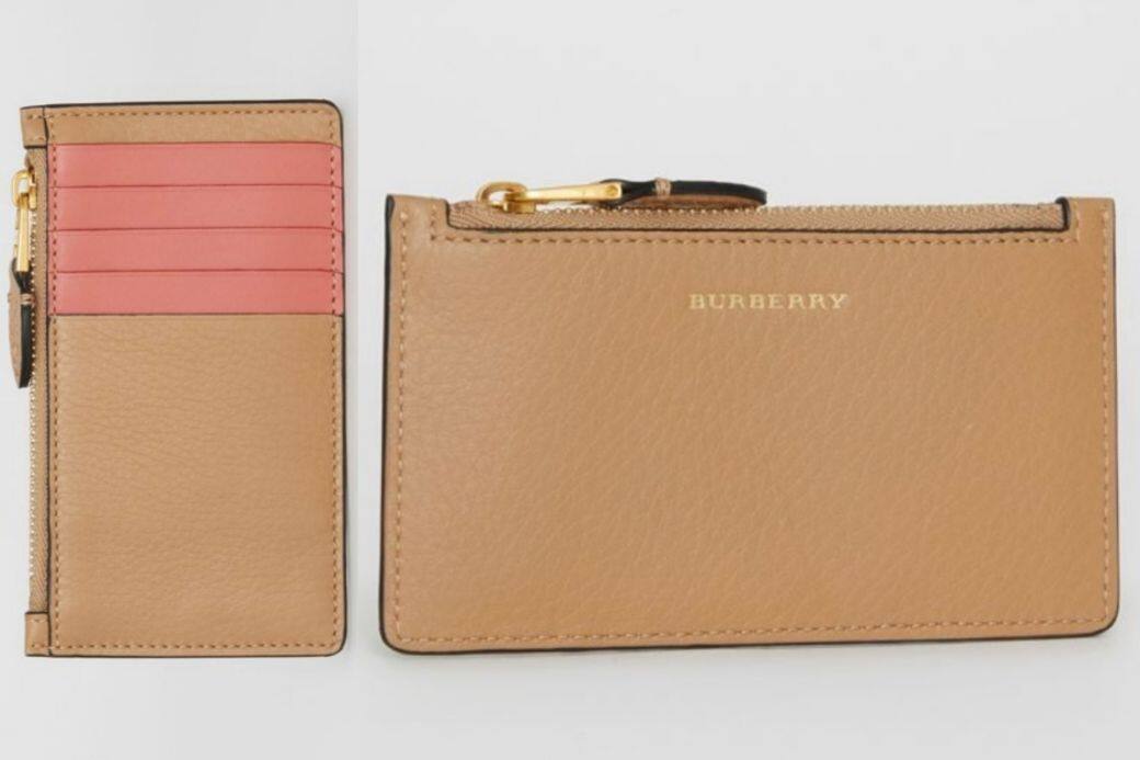 Burberry亦有附卡片套的拉鍊細銀包選擇，在顏色方面略花心思，粉紅色卡片套