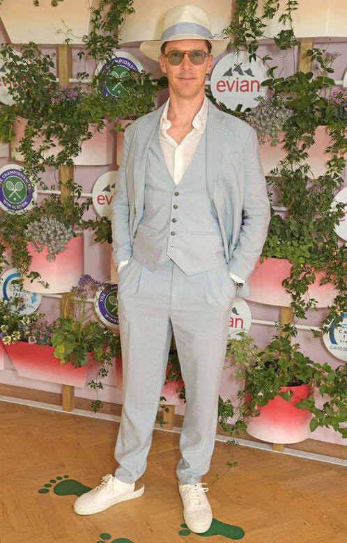 Benedict Cumberbatch另一次出溫布頓網球錦標賽的造型，也是選了一套湖水藍色的禮服