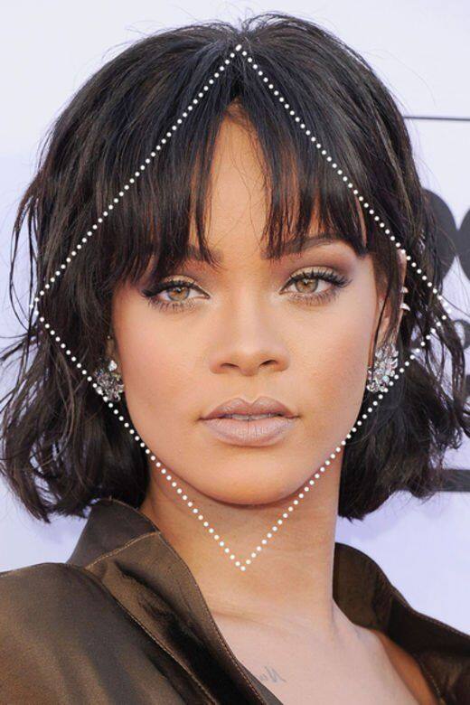 鑽石形臉亦可稱為菱形臉。國際天后Rihanna就是此臉形的代表。而幸運的是，此