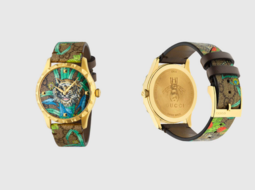 Gucci農曆新年G-timeless手錶除了加入應節的老虎圖案，還有繽紛的花卉，以及品
