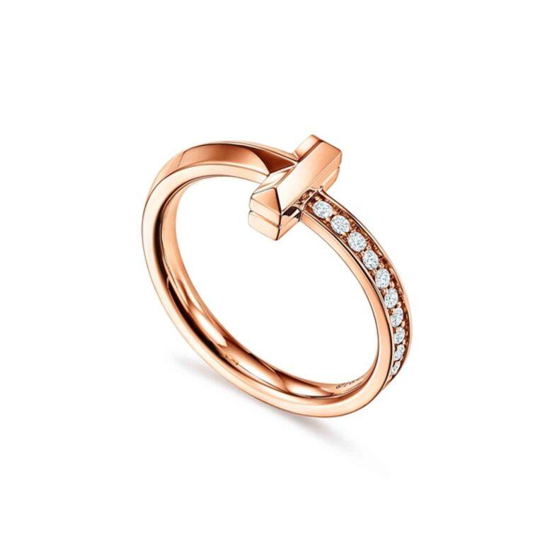 Tiffany T1 鑲鑽石18K玫瑰金指環 $12,800