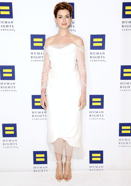 多次力挺 LGBT  Anne Hathaway 優雅白紗晚裝領平權獎