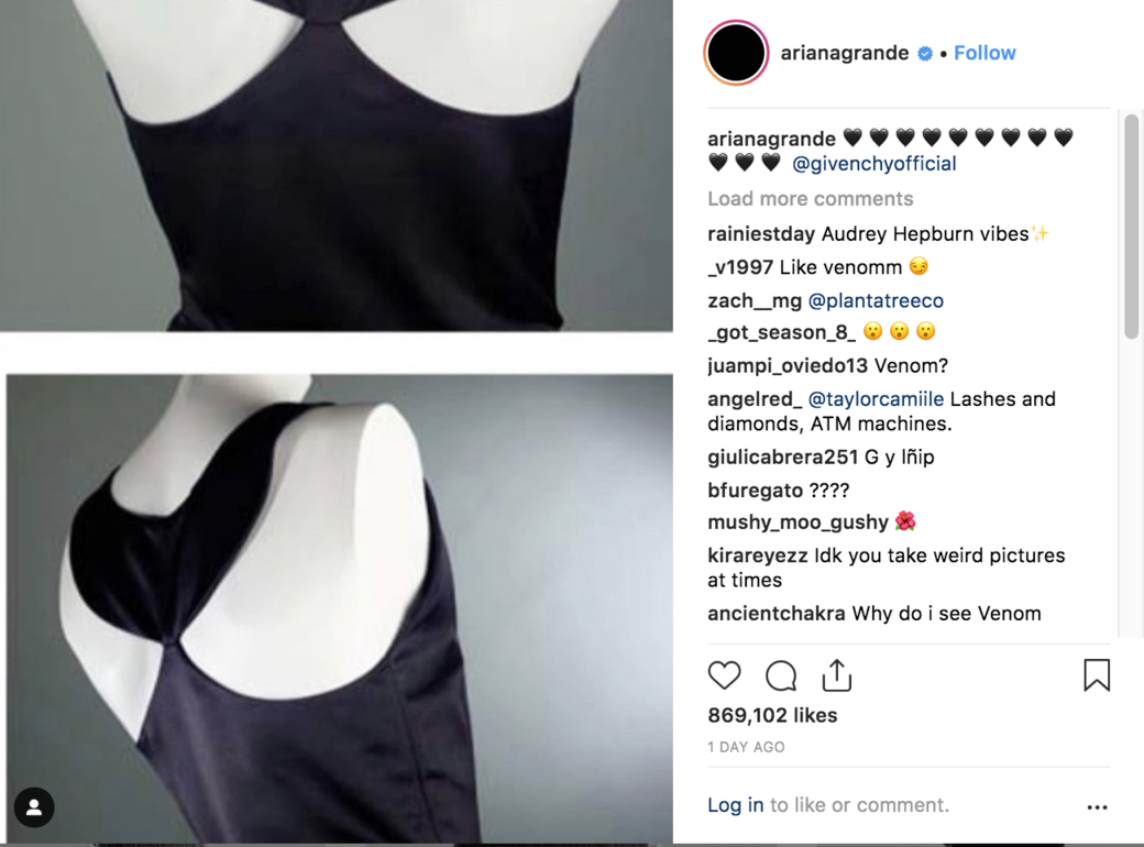 Ariana也post了一張Givenchy衣服的細節圖於她的IG中。 Ariana也post了一張Givenchy衣服的細節圖於她的IG中。