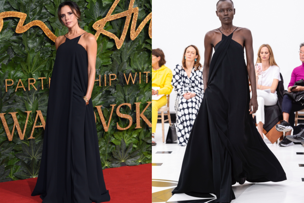 Victoria Beckham的黑色晚裝來自她設計的春夏新裝。