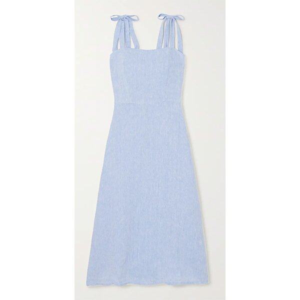 淺藍色平織布吊帶裙