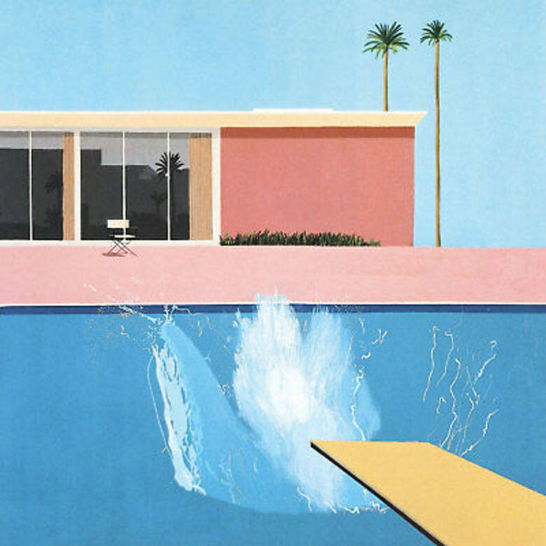 1974年自電影《A Bigger Splash》極受好評,然而片名也是來自Hockney另一幅名著《A Bigger Splash》。 1974年自電影《A Bigger Splash》極受好評,然而片名也是來自Hockney另一幅名著《A Bigger Splash》。