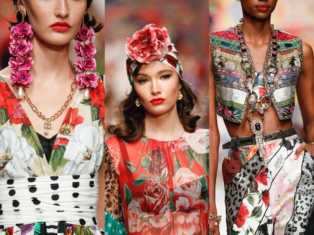 Dolce & Gabbana的飾物向來誇張搶眼，今季便有立體花形頭飾、花串耳環和粗項鏈，示