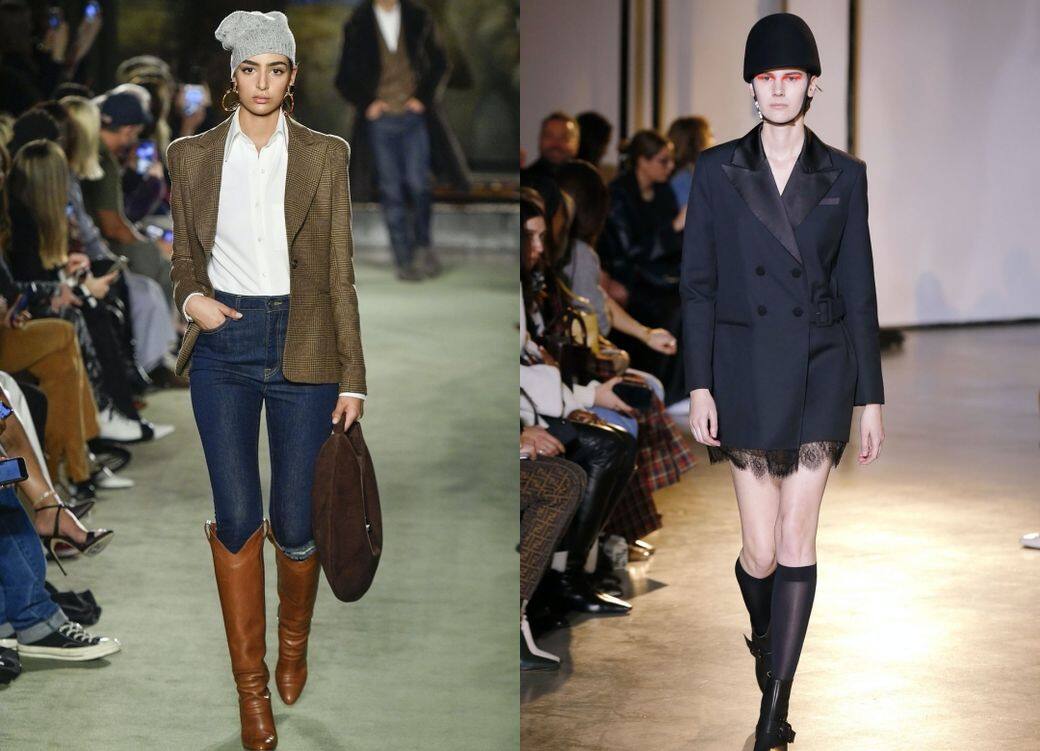 左至右：Brandon Maxwell,Tory Burch而衣服上的設計細節都採用了馬術帽、皮帶、以及帶女人