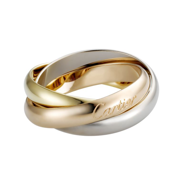 Trinity戒指是卡地亞的經典作品之一，看起來三隻簡單的戒指只是重疊在一