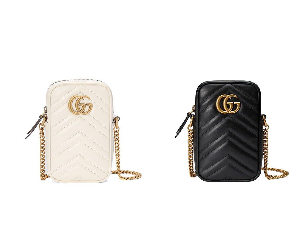 GG Marmont 迷你袋垂直設計，配有內部卡片夾層，猶如一個隨身銀包般。