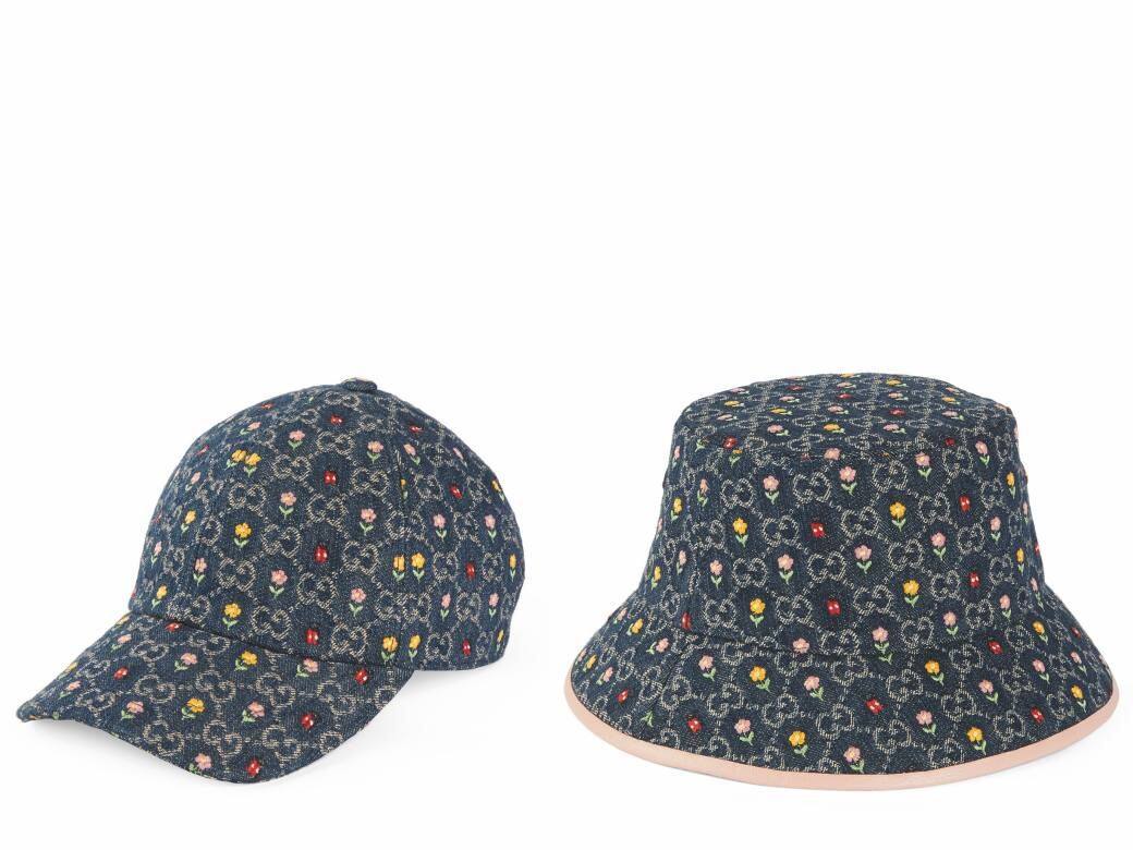 而近年流行的棒球帽及漁夫帽也被綴上同樣花紋，為Gucci Blooming Love系列增添年