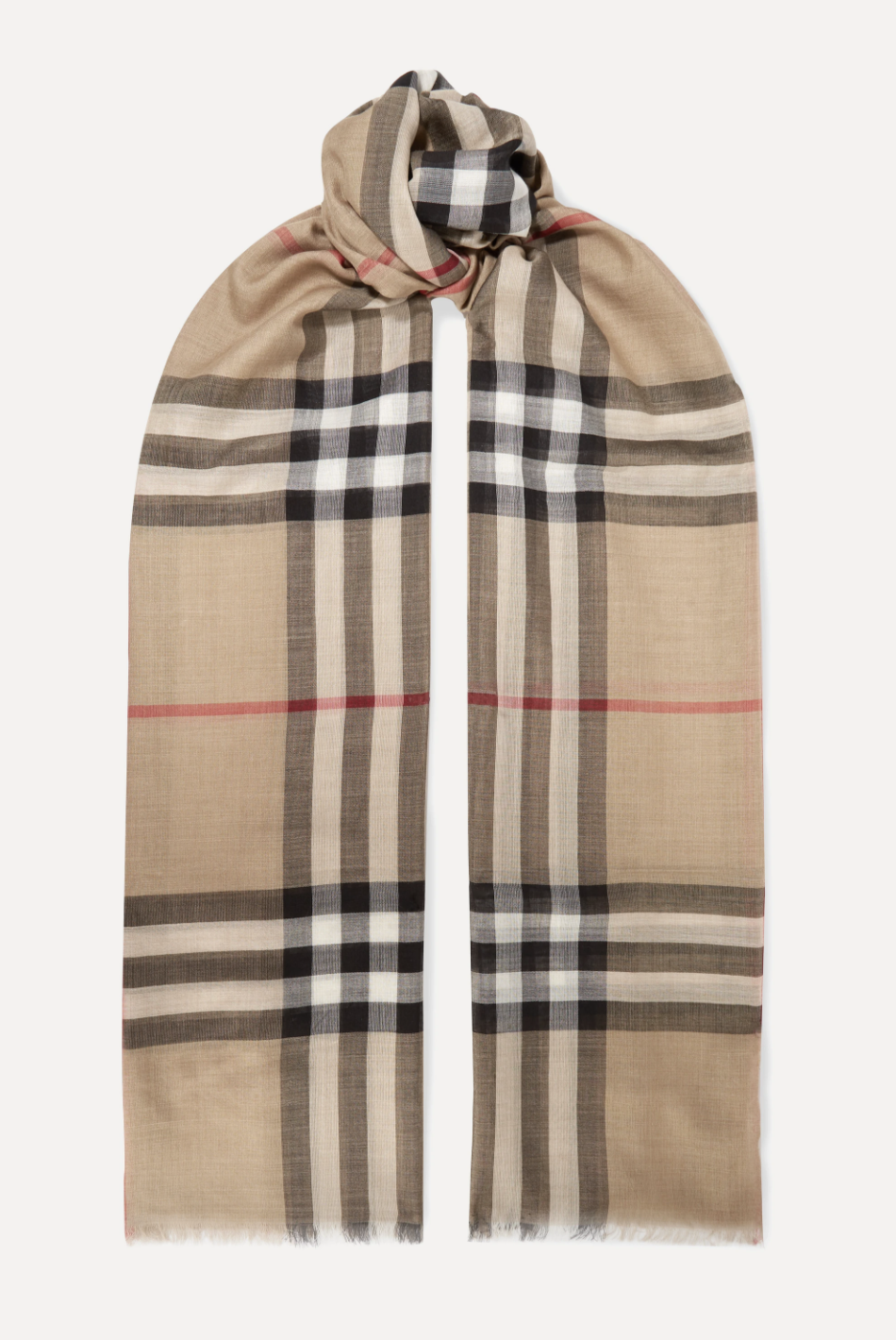 Burberry毛邊格紋羊毛真絲混紡頸巾 Burberry毛邊格紋羊毛真絲混紡頸巾
