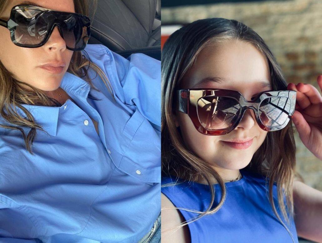 時尚母女裝是Victoria Beckham和哈七母女喜歡玩的遊戲,哈七戴上媽媽的太陽眼鏡 時尚母女裝是Victoria Beckham和哈七母女喜歡玩的遊戲,哈七戴上媽媽的太陽眼鏡