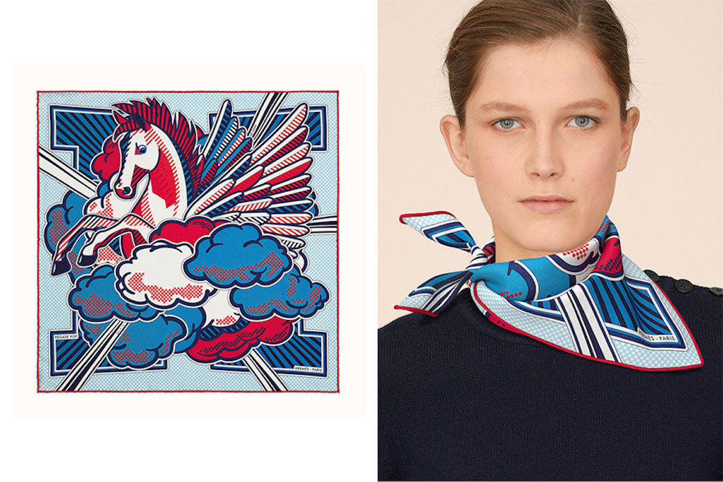 這條絲巾美得就如一幅現代藝術作品 。神山、飛馬、閃電圖案融合pop art,透過 這條絲巾美得就如一幅現代藝術作品 。神山、飛馬、閃電圖案融合pop art,透過
