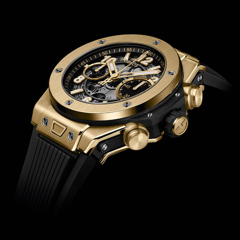 Big Bang系列Unico黃金手錶是首款由黃金打造的42毫米錶殼，採用Unico 2機芯，纖