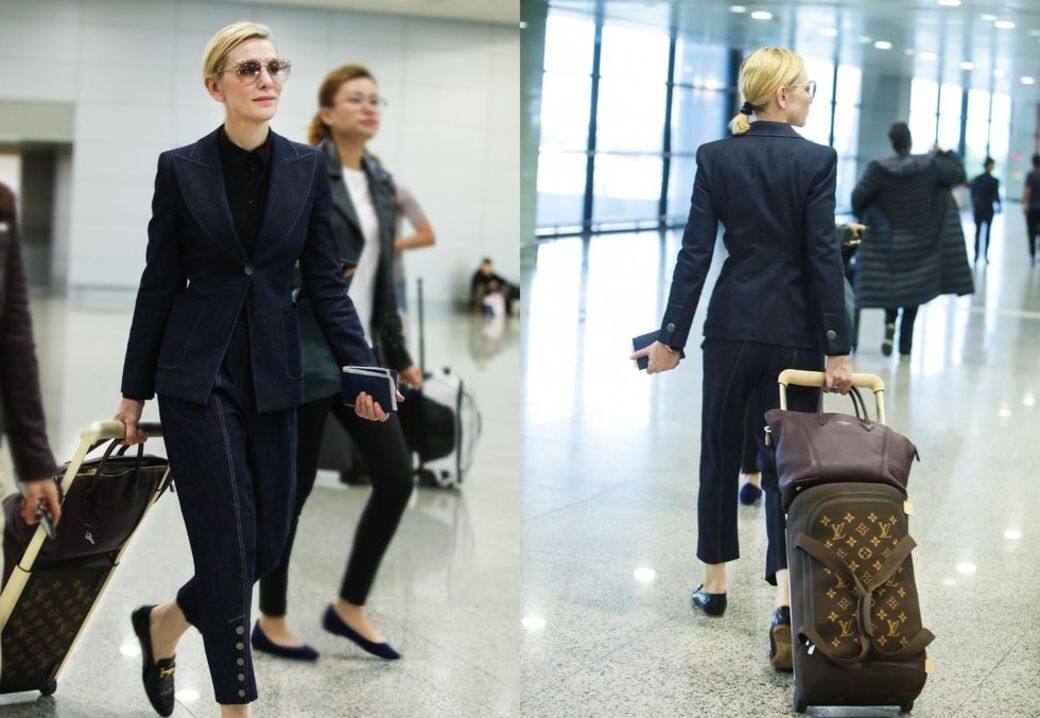 Louis Vuitton Soft行李箱風格中性超百搭，Cate Blanchett身穿率性西裝手提卡其色行李箱也