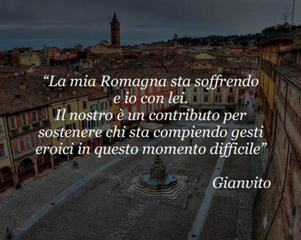 Gianvito說：「我的羅馬涅正在受苦中，但我必與她常在。希望我們的捐款能支持在