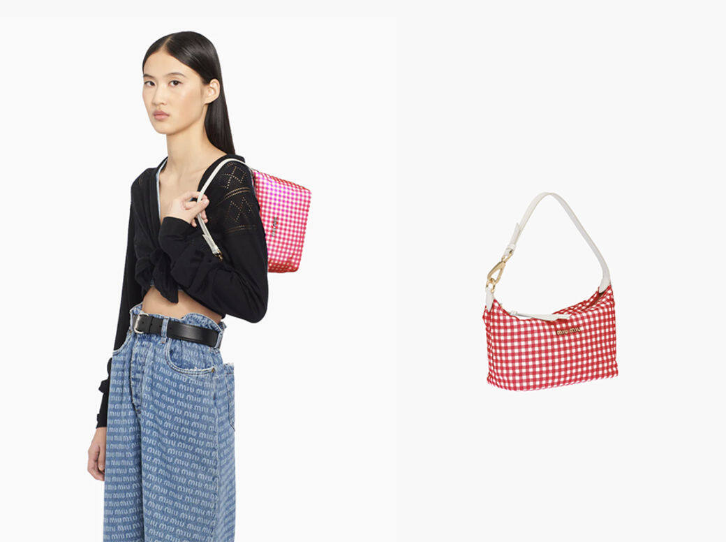 Miu Miu Spirit Printed Faille Mini Bag以紅白格仔印花為創作重點,無論左腋下包或手提使用 Miu Miu Spirit Printed Faille Mini Bag以紅白格仔印花為創作重點,無論左腋下包或手提使用