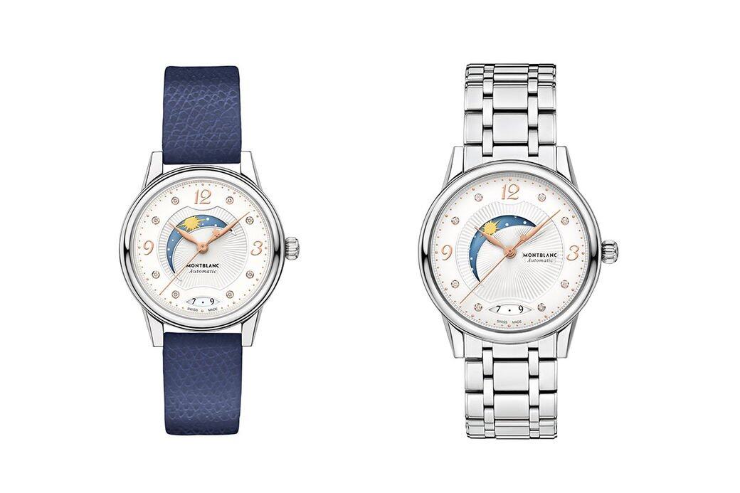 Montblanc Bohème系列日夜顯示腕錶（30mm和34mm）搭載獨特的日夜顯示功能，以淺藍