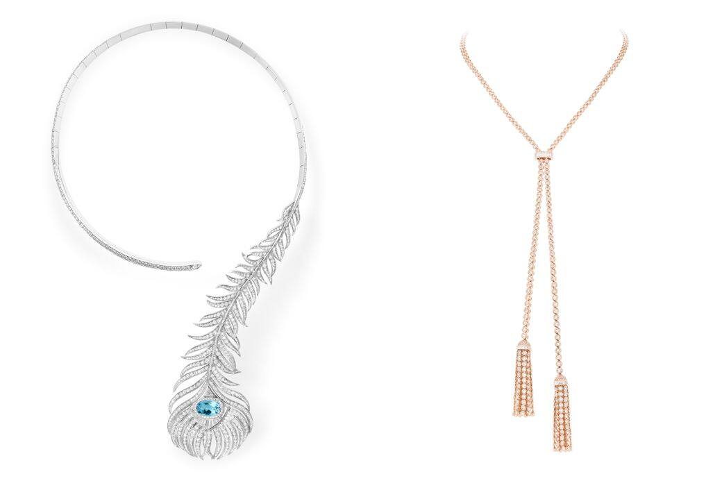 左:Boucheron Plume de Paon系列項鏈右:Boucheron Pompon系列吊墜項鍊 左:Boucheron Plume de Paon系列項鏈右:Boucheron Pompon系列吊墜項鍊