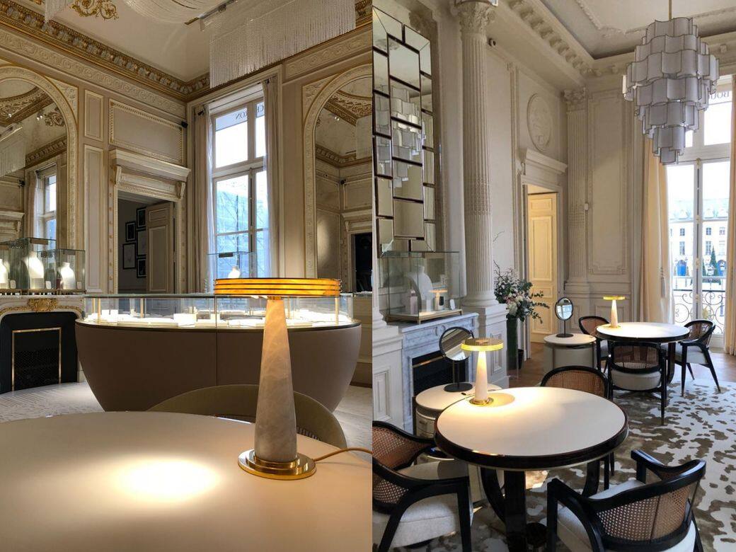 用於陳列鑽石和高級珠寶的Salon des Lumières, 經過翻新再現往日的光輝風采(左 用於陳列鑽石和高級珠寶的Salon des Lumières, 經過翻新再現往日的光輝風采(左