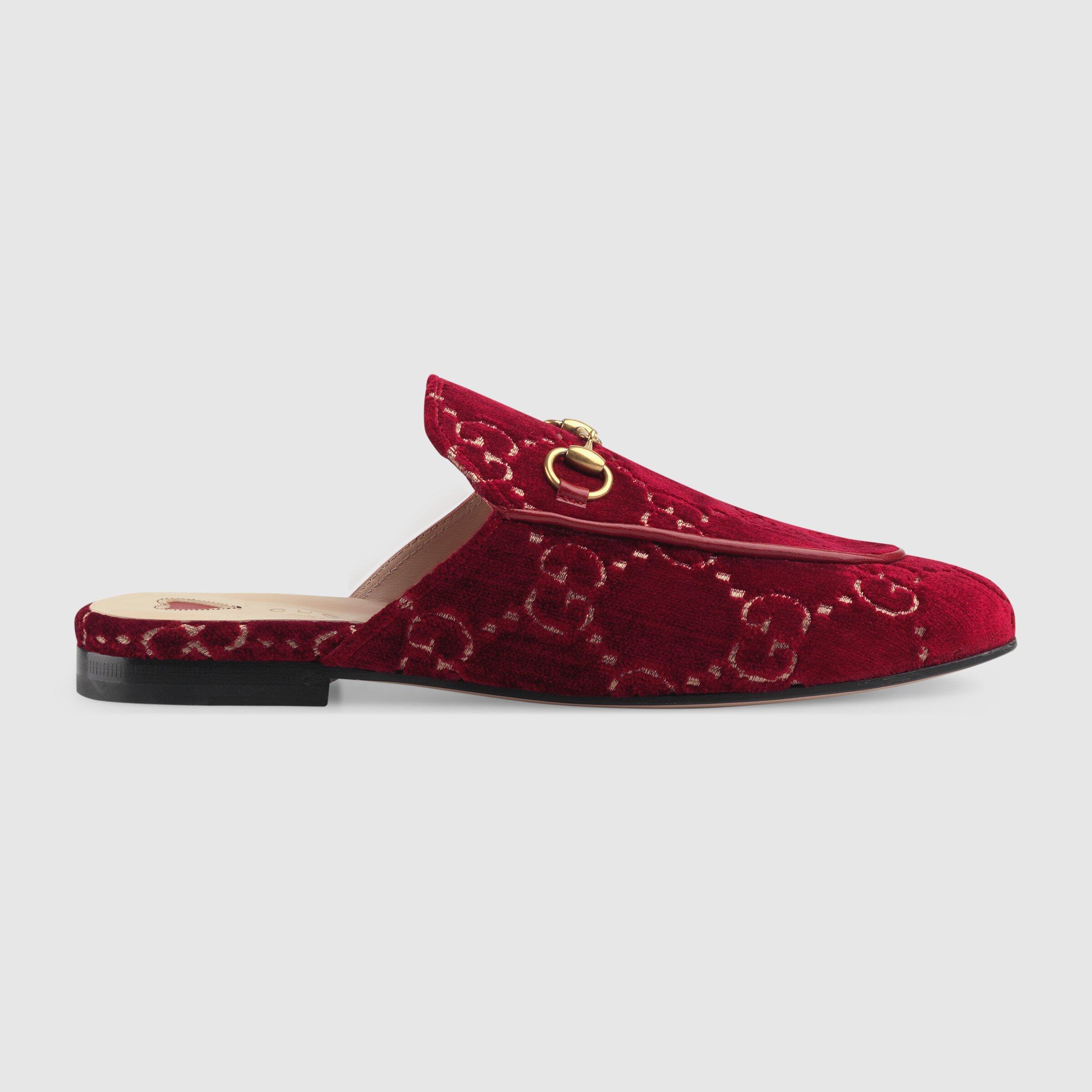 Princetown 紅色GG天鵝絨拖鞋