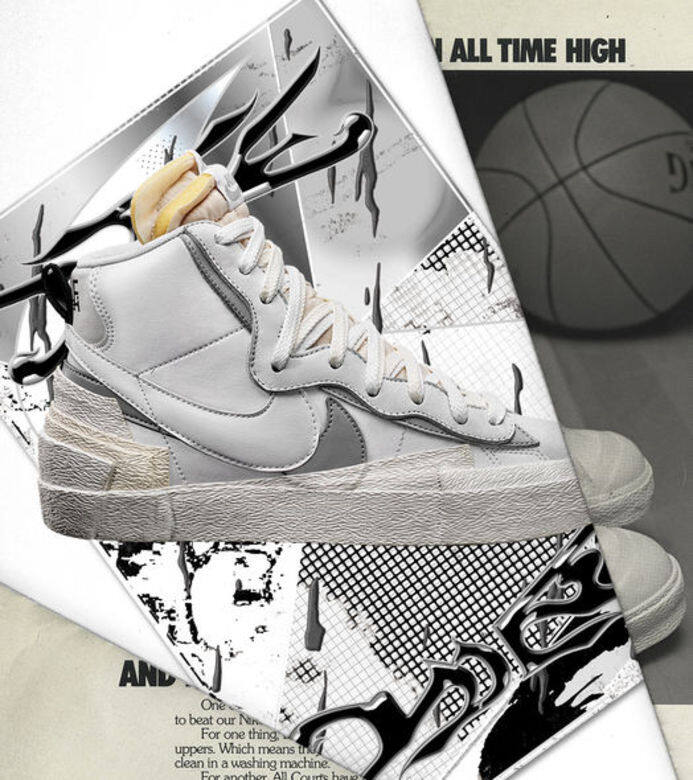 Sacai x Nike Blazer波鞋(白x灰配色) Sacai x Nike Blazer波鞋(白x灰配色)