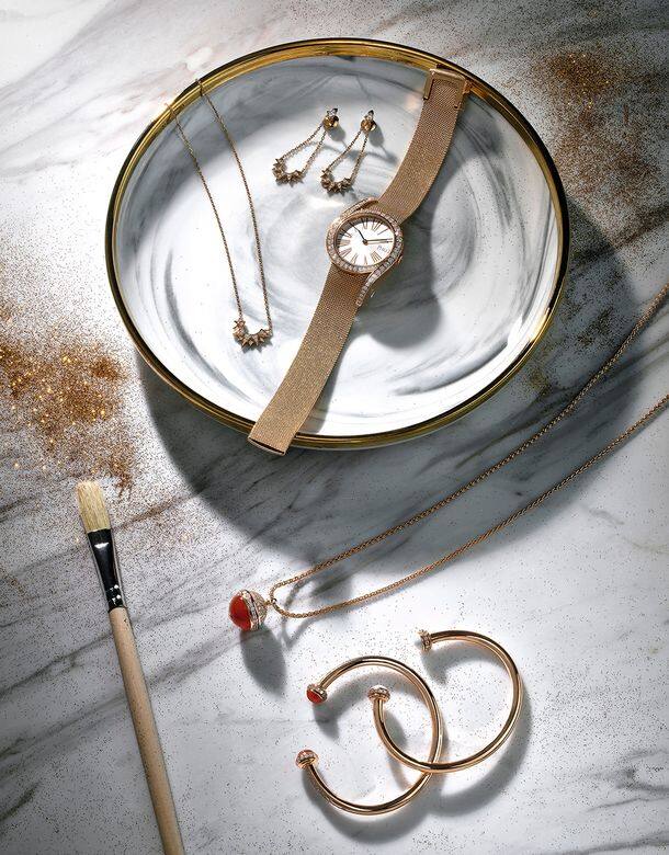 上至下:Sunlight 18K玫瑰金鑲鑽耳環Sunlight 18K玫瑰金鑲鑽垂飾項鏈Limelight Gala Milanese18K 上至下:Sunlight 18K玫瑰金鑲鑽耳環Sunlight 18K玫瑰金鑲鑽垂飾項鏈Limelight Gala Milanese18K
