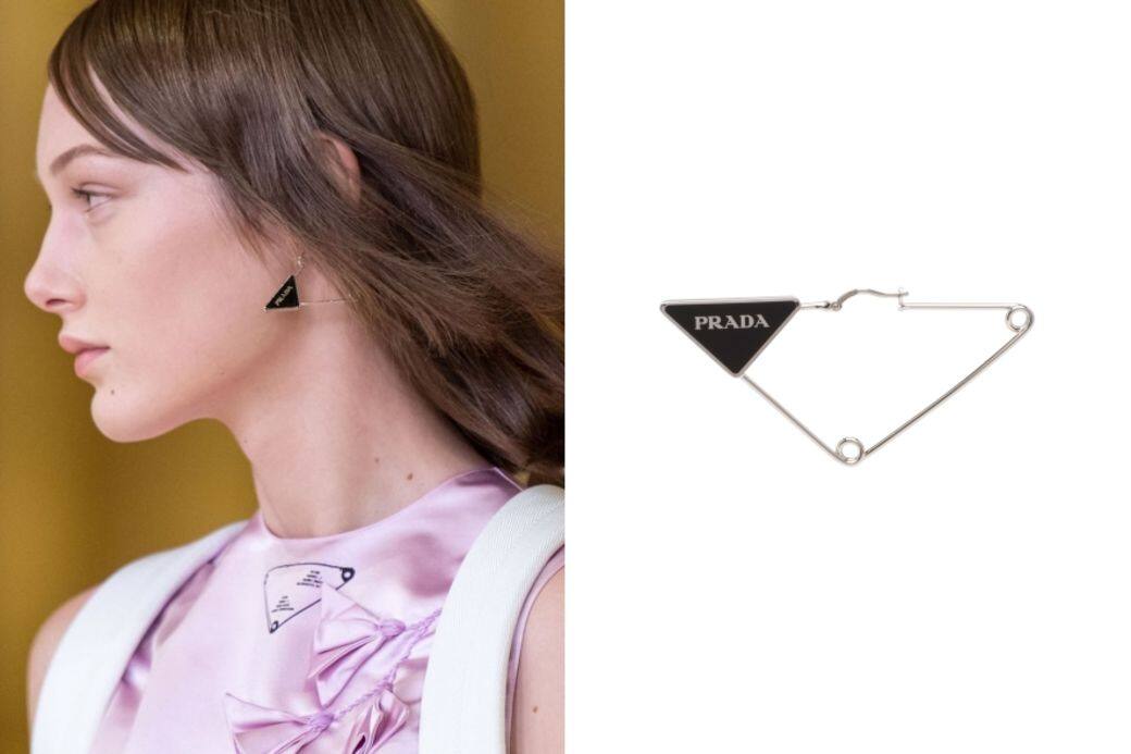 喜歡偏鋒設計的就不要錯過這款Prada大三角形單邊耳環！幾何線條設計非