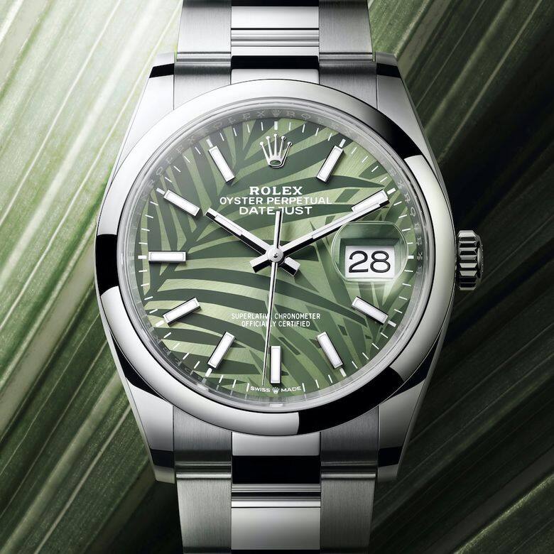 2021新款Rolex Datejust 36在用上熱帶風情的綠色棕櫚葉錶面,充滿新鮮感! 2021新款Rolex Datejust 36在用上熱帶風情的綠色棕櫚葉錶面,充滿新鮮感!